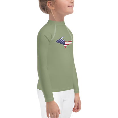 Michigan Upper Peninsula Rash Guard (w/ UP USA Flag) | Toddler - Beachgrass Green