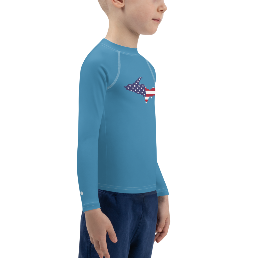 Michigan Upper Peninsula Rash Guard (w/ UP USA Flag) | Toddler - Lake Michigan Blue