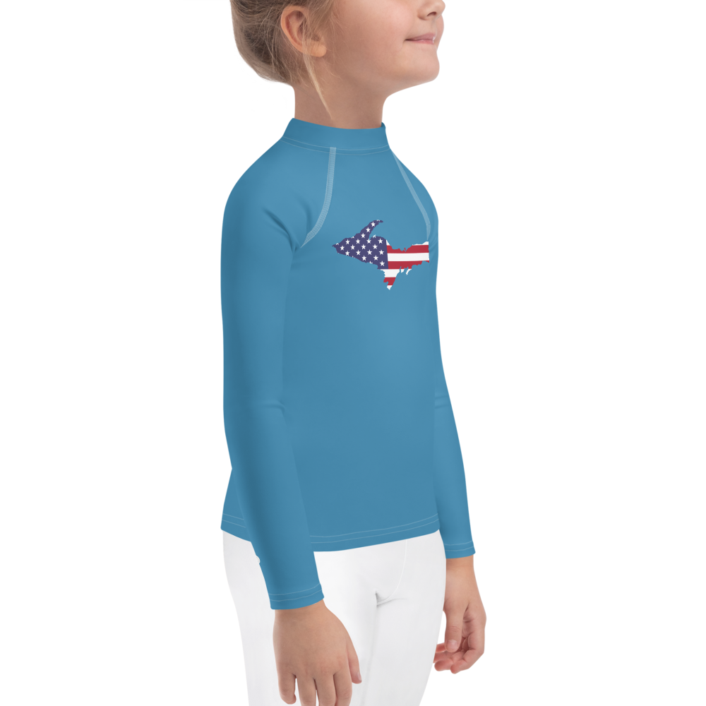 Michigan Upper Peninsula Rash Guard (w/ UP USA Flag) | Toddler - Lake Michigan Blue