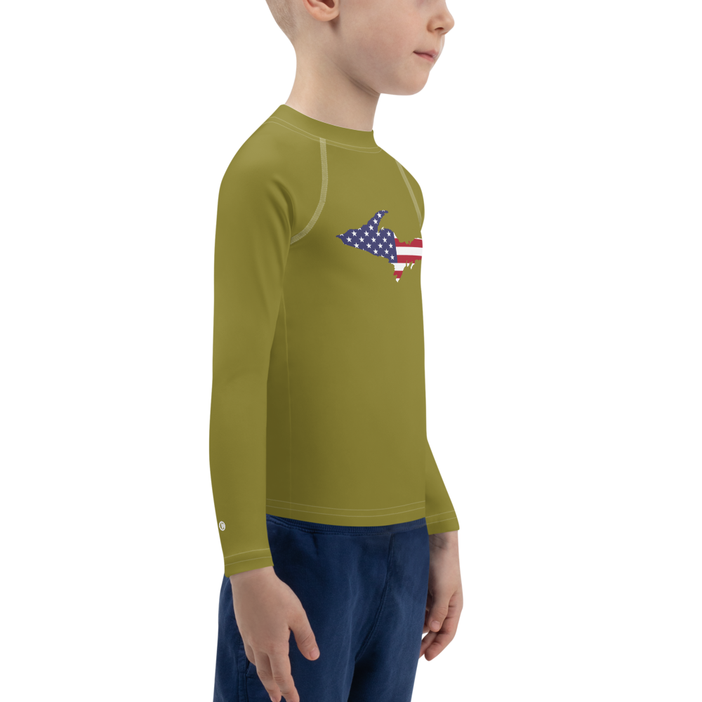 Michigan Upper Peninsula Rash Guard (w/ UP USA Flag) | Toddler - Scrub Gold