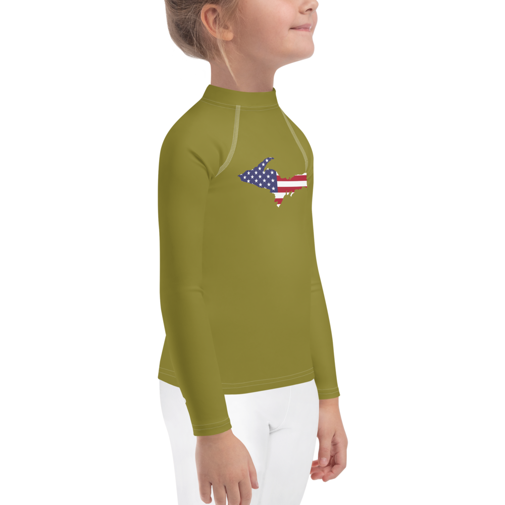 Michigan Upper Peninsula Rash Guard (w/ UP USA Flag) | Toddler - Scrub Gold