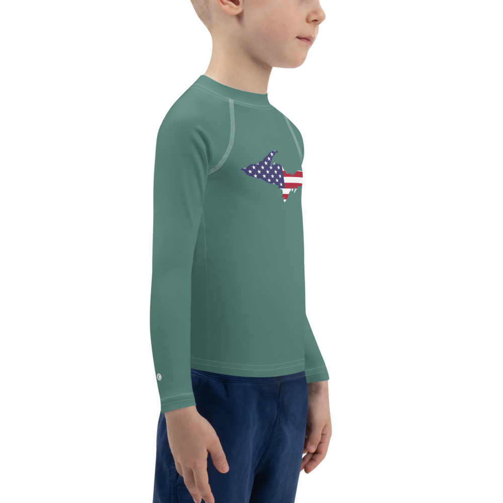 Michigan Upper Peninsula Rash Guard (w/ UP USA Flag) | Toddler - Copper Green