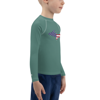 Michigan Upper Peninsula Rash Guard (w/ UP USA Flag) | Toddler - Copper Green