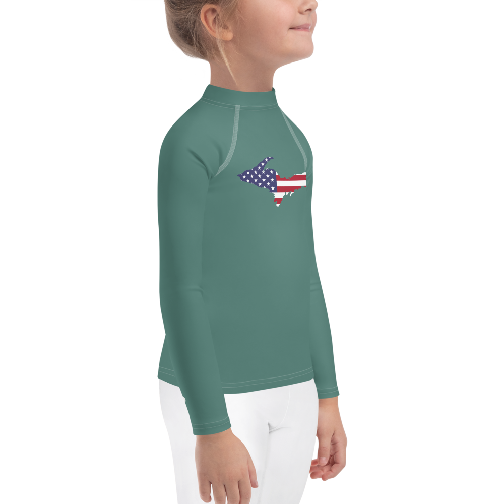 Michigan Upper Peninsula Rash Guard (w/ UP USA Flag) | Toddler - Copper Green