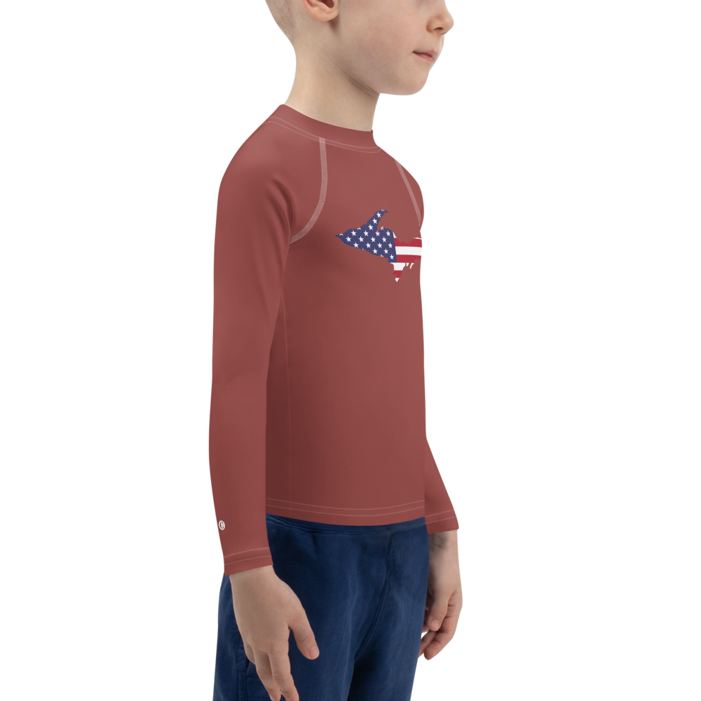 Michigan Upper Peninsula Rash Guard (w/ UP USA Flag) | Toddler - Ore Dock Red