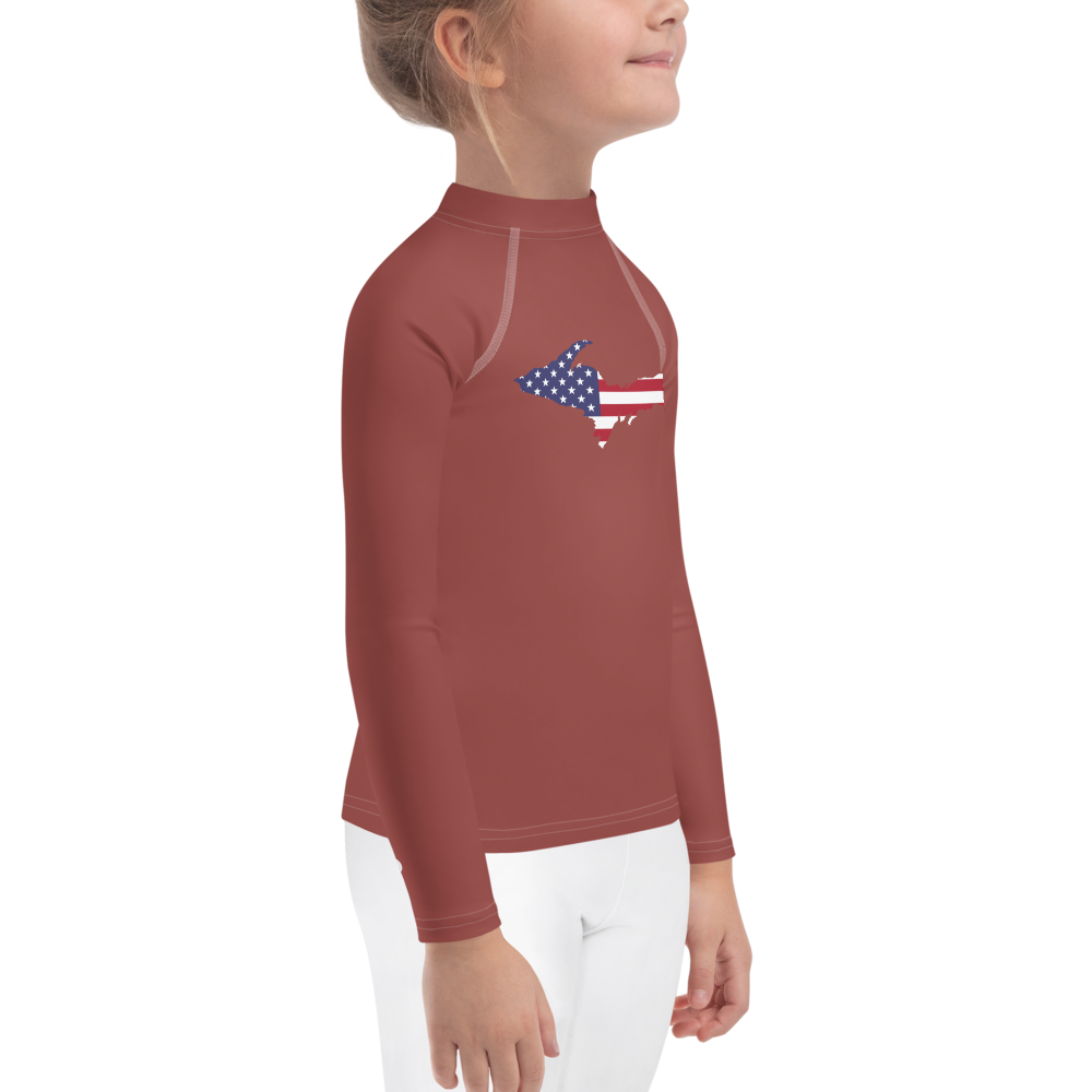 Michigan Upper Peninsula Rash Guard (w/ UP USA Flag) | Toddler - Ore Dock Red