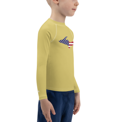 Michigan Upper Peninsula Rash Guard (w/ UP USA Flag) | Toddler - Plum Yellow