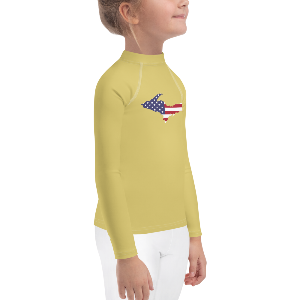 Michigan Upper Peninsula Rash Guard (w/ UP USA Flag) | Toddler - Plum Yellow