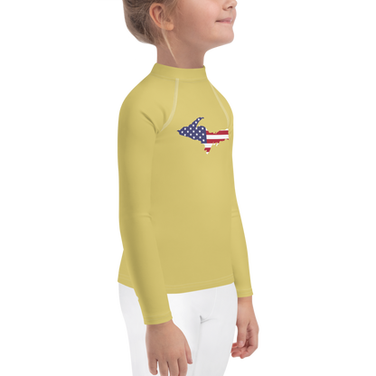 Michigan Upper Peninsula Rash Guard (w/ UP USA Flag) | Toddler - Plum Yellow