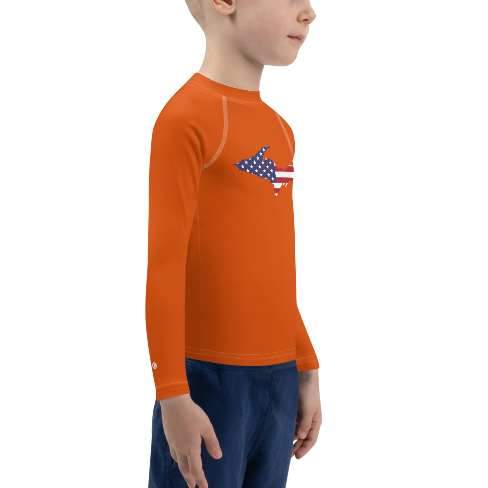 Michigan Upper Peninsula Rash Guard (w/ UP USA Flag) | Toddler - Maple Leaf Orange