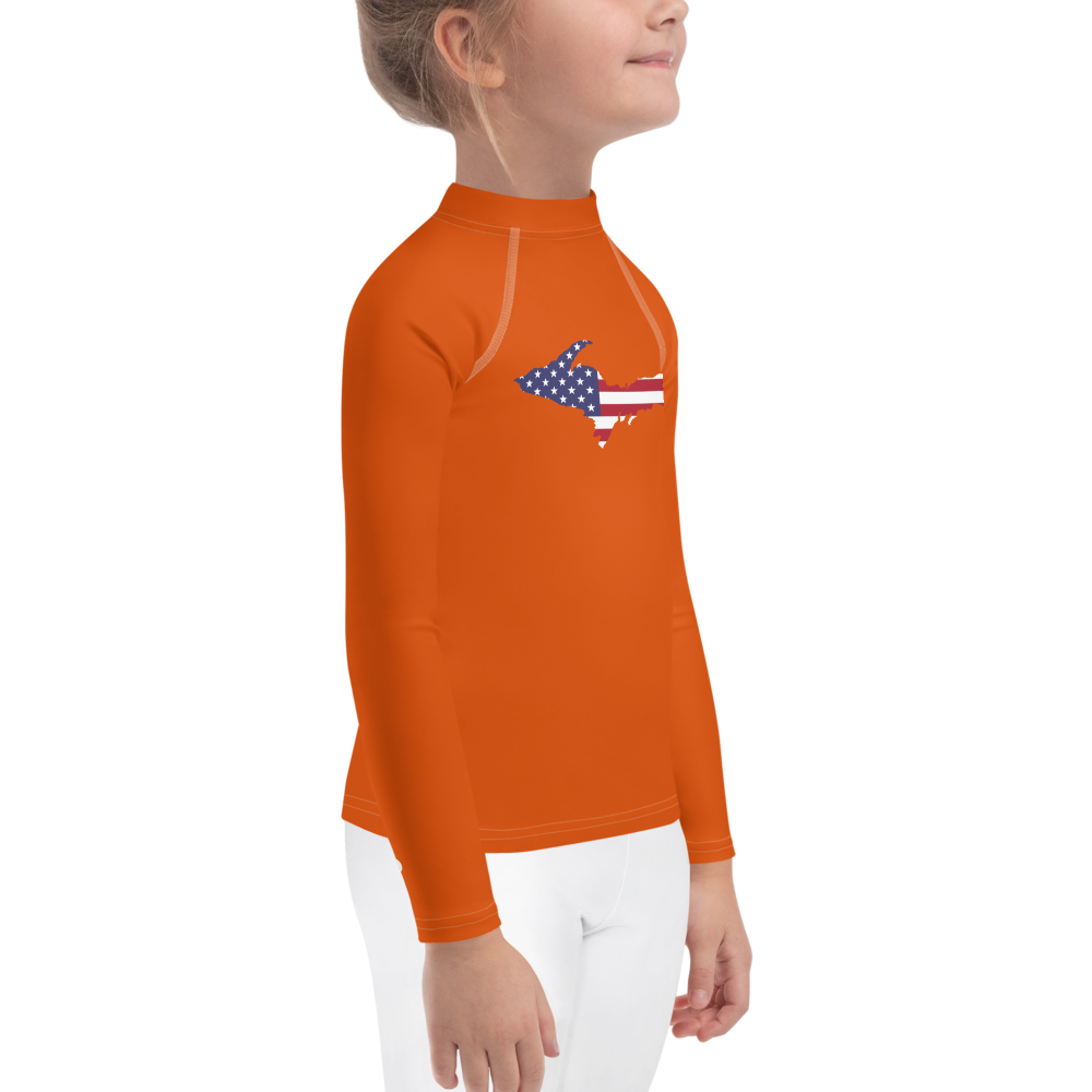 Michigan Upper Peninsula Rash Guard (w/ UP USA Flag) | Toddler - Maple Leaf Orange