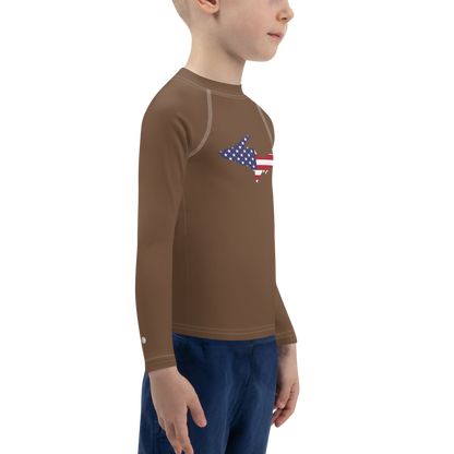 Michigan Upper Peninsula Rash Guard (w/ UP USA Flag) | Toddler - Coffee Color