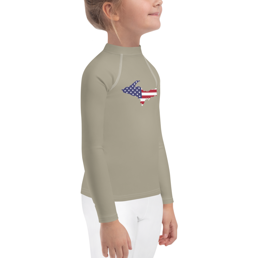 Michigan Upper Peninsula Rash Guard (w/ UP USA Flag) | Toddler - Petoskey Stone Beige