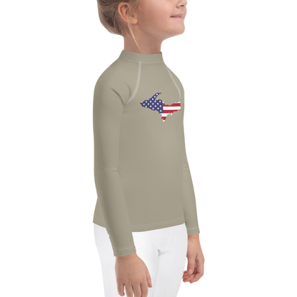 Michigan Upper Peninsula Rash Guard (w/ UP USA Flag) | Toddler - Petoskey Stone Beige