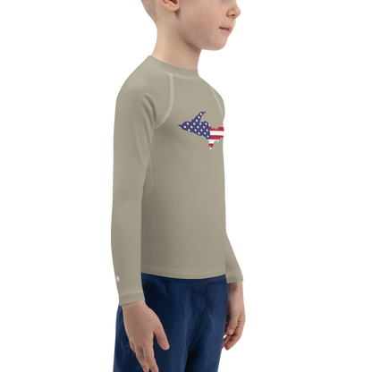 Michigan Upper Peninsula Rash Guard (w/ UP USA Flag) | Toddler - Petoskey Stone Beige