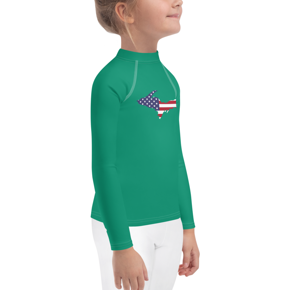 Michigan Upper Peninsula Rash Guard (w/ UP USA Flag) | Toddler - Emerald Green