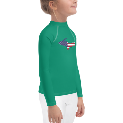 Michigan Upper Peninsula Rash Guard (w/ UP USA Flag) | Toddler - Emerald Green