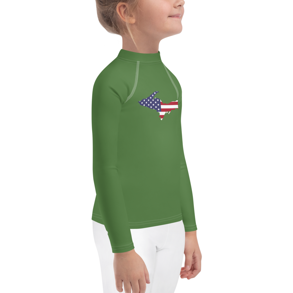 Michigan Upper Peninsula Rash Guard (w/ UP USA Flag) | Toddler - Pine Green