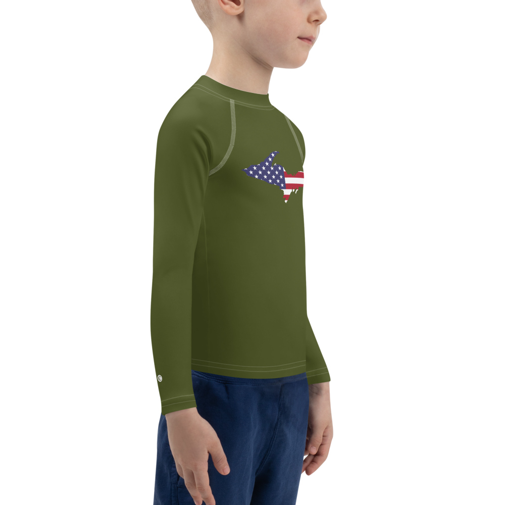 Michigan Upper Peninsula Rash Guard (w/ UP USA Flag) | Toddler - Army Green