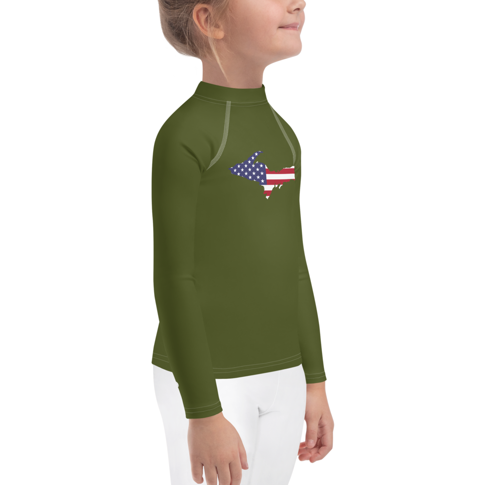 Michigan Upper Peninsula Rash Guard (w/ UP USA Flag) | Toddler - Army Green