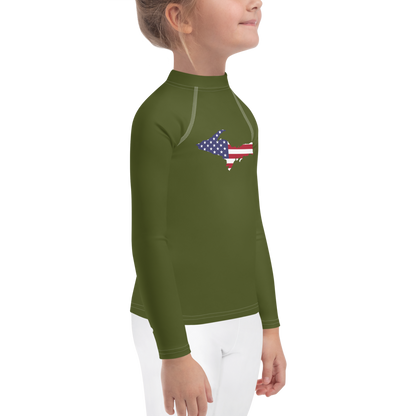 Michigan Upper Peninsula Rash Guard (w/ UP USA Flag) | Toddler - Army Green