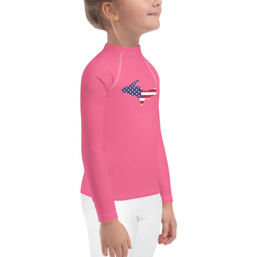 Michigan Upper Peninsula Rash Guard (w/ UP USA Flag) | Toddler - Rhodochrosite Pink