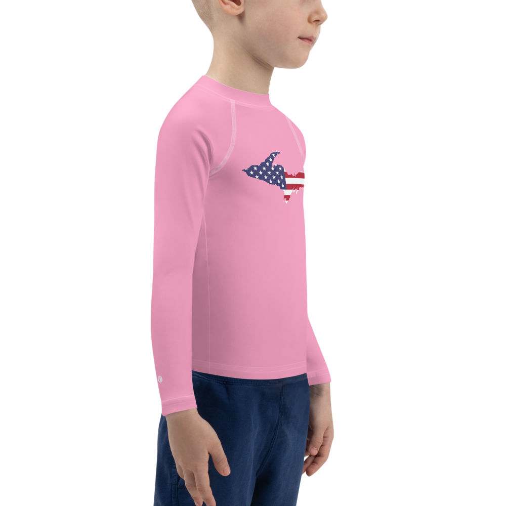 Michigan Upper Peninsula Rash Guard (w/ UP USA Flag) | Toddler - '67 Caddie Pink