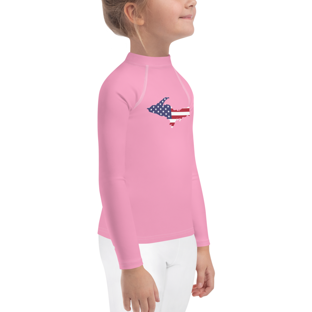 Michigan Upper Peninsula Rash Guard (w/ UP USA Flag) | Toddler - '67 Caddie Pink