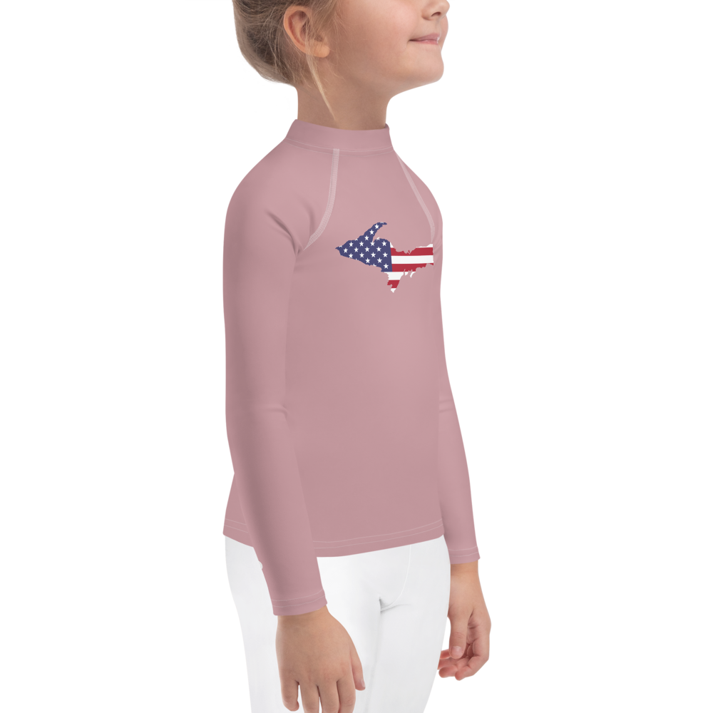 Michigan Upper Peninsula Rash Guard (w/ UP USA Flag) | Toddler - Cherry Blossom Pink