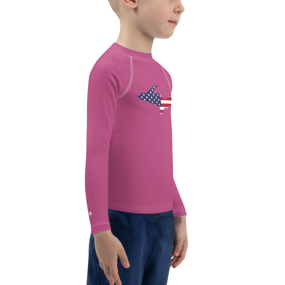 Michigan Upper Peninsula Rash Guard (w/ UP USA Flag) | Toddler - Apple Blossom Pïnk