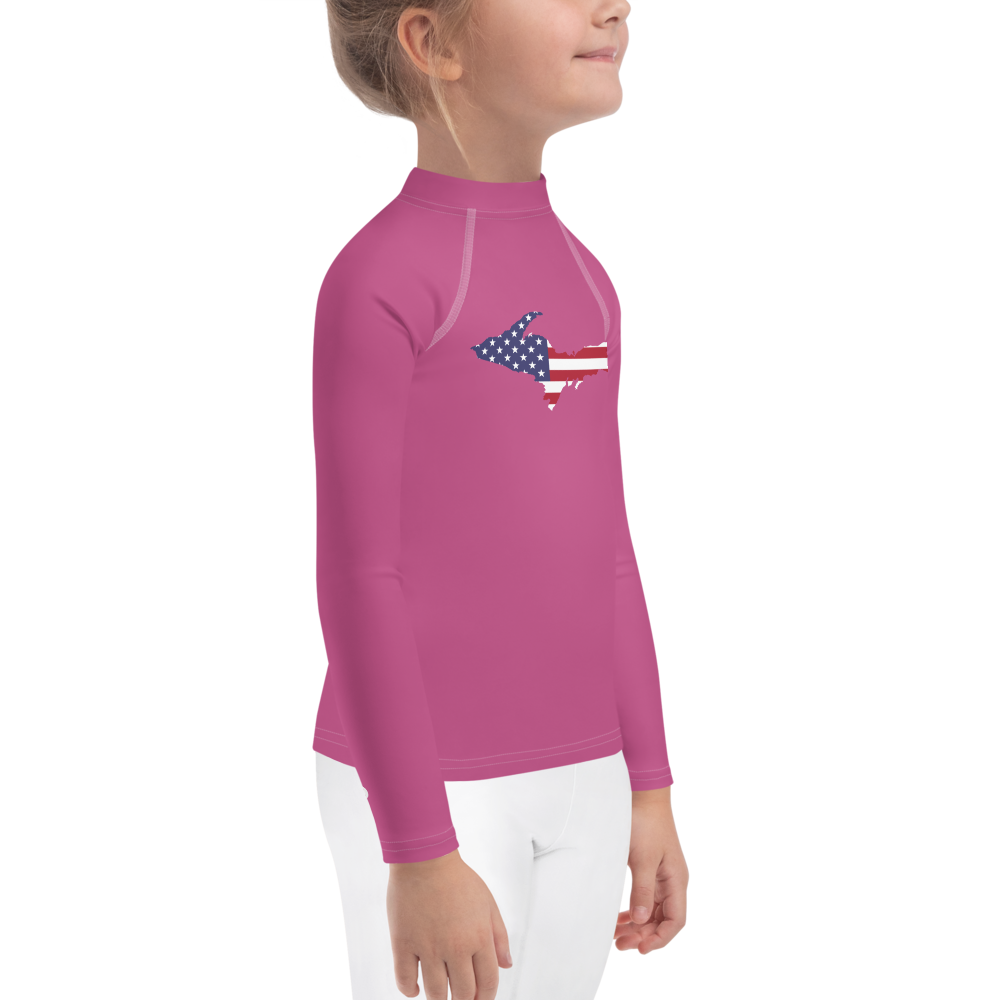 Michigan Upper Peninsula Rash Guard (w/ UP USA Flag) | Toddler - Apple Blossom Pïnk