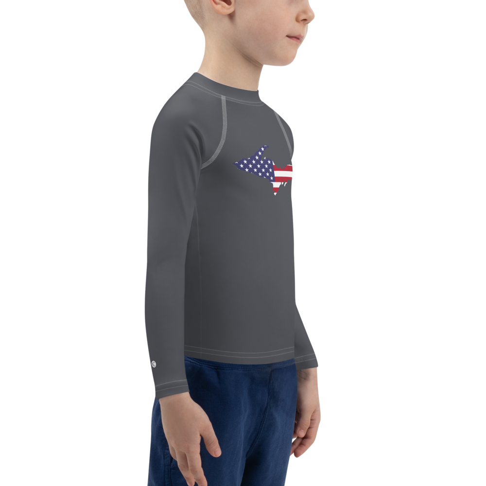 Michigan Upper Peninsula Rash Guard (w/ UP USA Flag) | Toddler - Iron Ore Grey