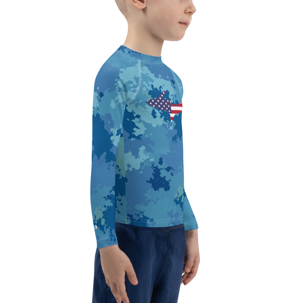 Michigan Upper Peninsula Rash Guard (w/ UP USA Flag) | Toddler - Great Lakes Camo