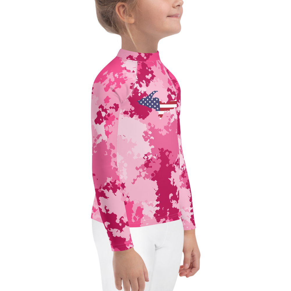 Michigan Upper Peninsula Rash Guard (w/ UP USA Flag) | Toddler - Pink Camo