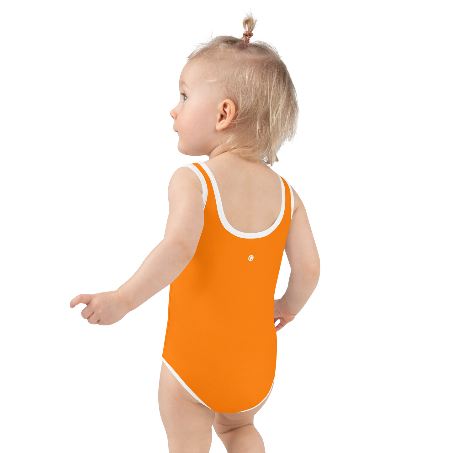 Michigan Upper Peninsula Toddler Swimsuit (w/ UP Outline) | Safety Orange