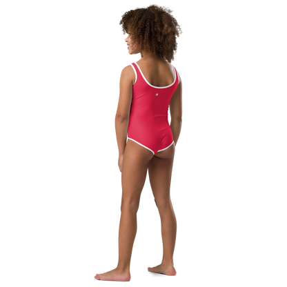 Michigan Upper Peninsula Toddler Swimsuit (w/ UP Outline) | Lighthouse Red