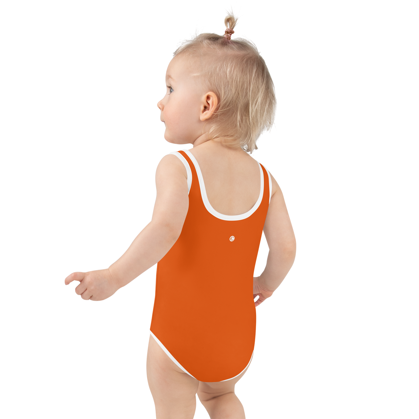 Michigan Upper Peninsula Toddler Swimsuit (w/ UP Outline) | Maple Leaf Orange