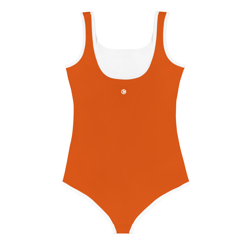 Michigan Upper Peninsula Toddler Swimsuit (w/ UP Outline) | Maple Leaf Orange