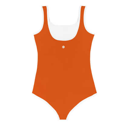 Michigan Upper Peninsula Toddler Swimsuit (w/ UP Outline) | Maple Leaf Orange