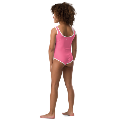 Michigan Upper Peninsula Toddler Swimsuit (w/ UP Outline) | Rhodochrosite Pink