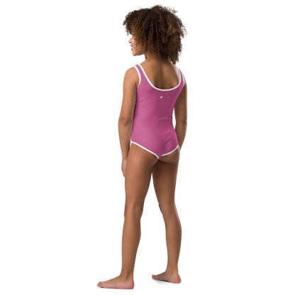 Michigan Upper Peninsula Toddler Swimsuit (w/ UP Outline) | Apple Blossom Pink