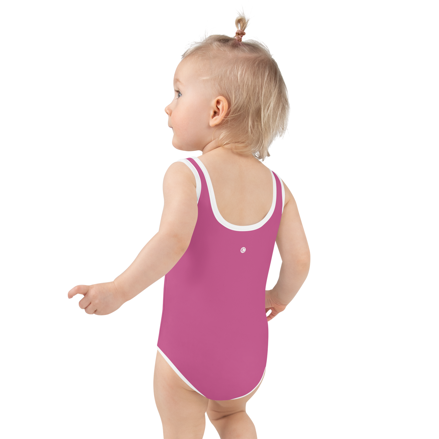 Michigan Upper Peninsula Toddler Swimsuit (w/ UP Outline) | Apple Blossom Pink