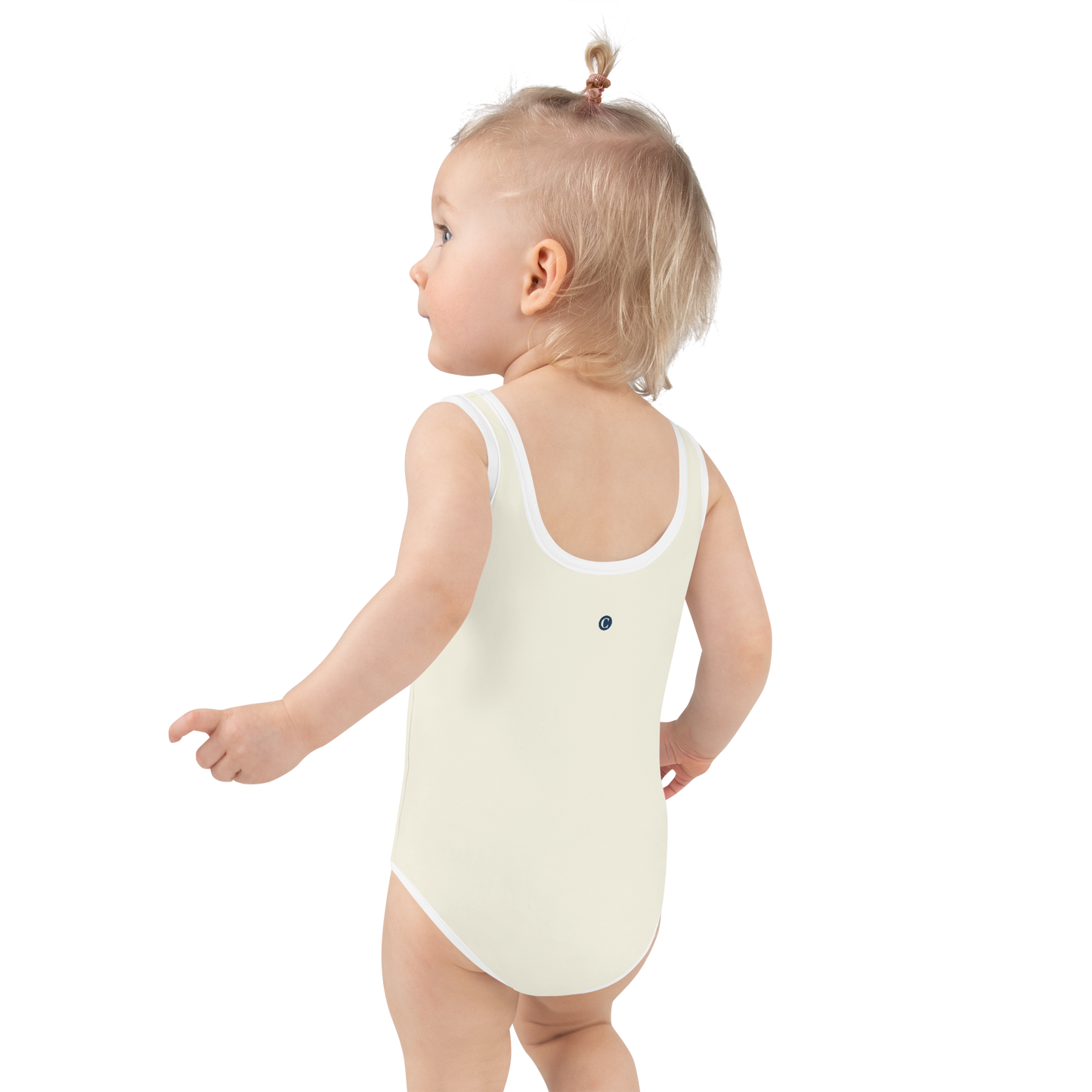 Michigan Upper Peninsula Toddler Swimsuit (w/ UP USA Flag) | Ivory White