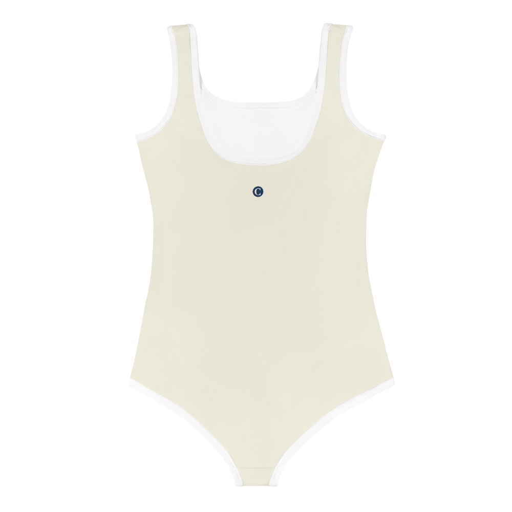 Michigan Upper Peninsula Toddler Swimsuit (w/ UP USA Flag) | Ivory White