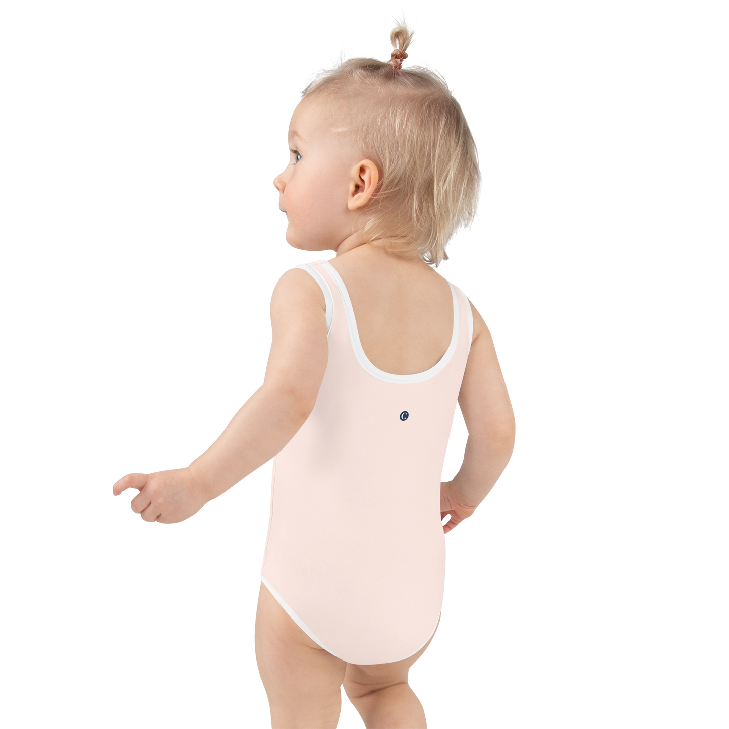 Michigan Upper Peninsula Toddler Swimsuit (w/ UP USA Flag) | Champagne Pink