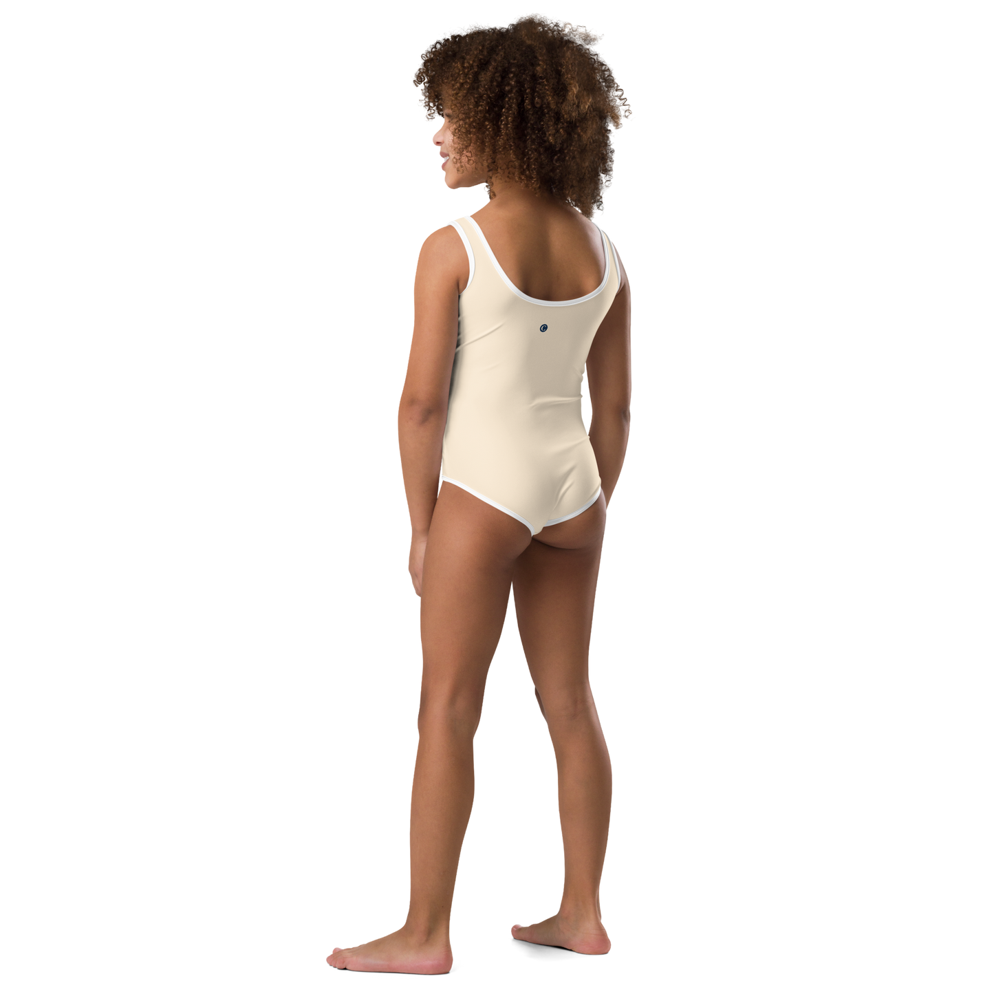 Michigan Upper Peninsula Toddler Swimsuit (w/ UP USA Flag) | Champagne White