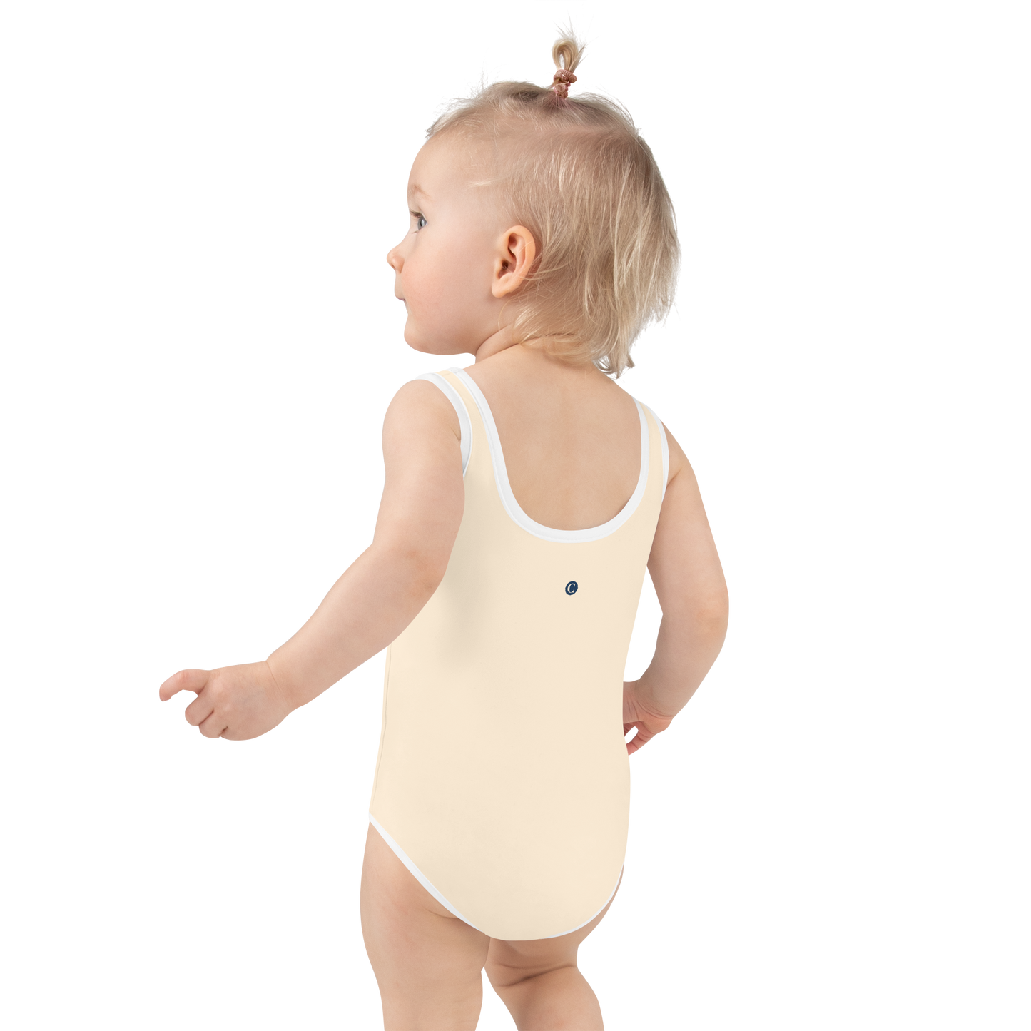 Michigan Upper Peninsula Toddler Swimsuit (w/ UP USA Flag) | Champagne White