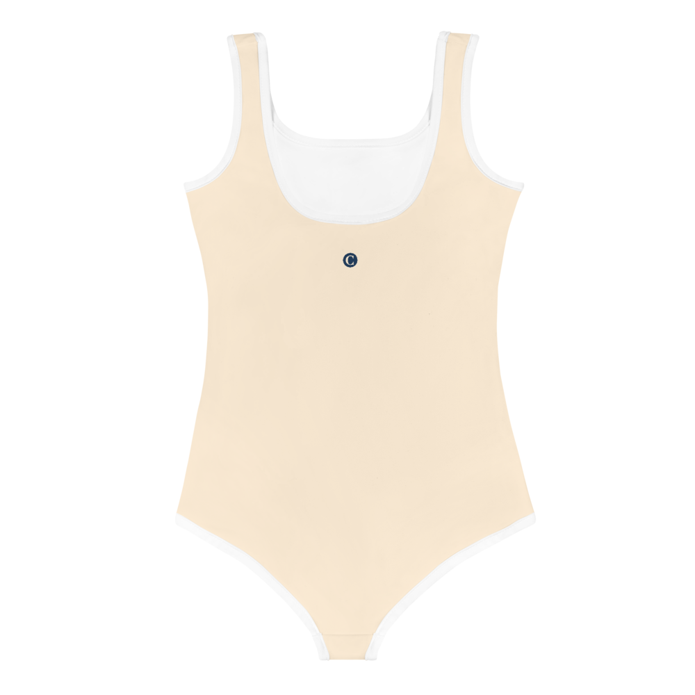 Michigan Upper Peninsula Toddler Swimsuit (w/ UP USA Flag) | Champagne White