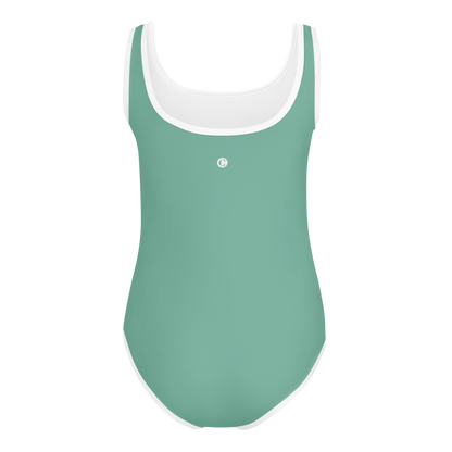 Michigan Upper Peninsula Toddler Swimsuit (w/ UP USA Flag) | Metallic Mint Green