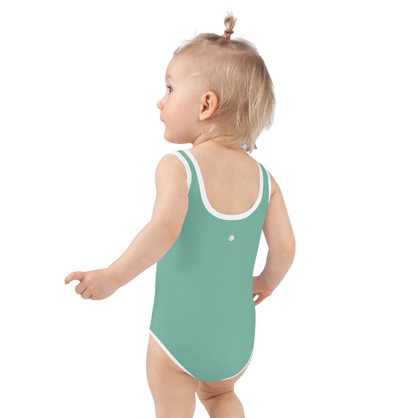 Michigan Upper Peninsula Toddler Swimsuit (w/ UP USA Flag) | Metallic Mint Green